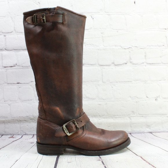 tall brown distressed leather boots